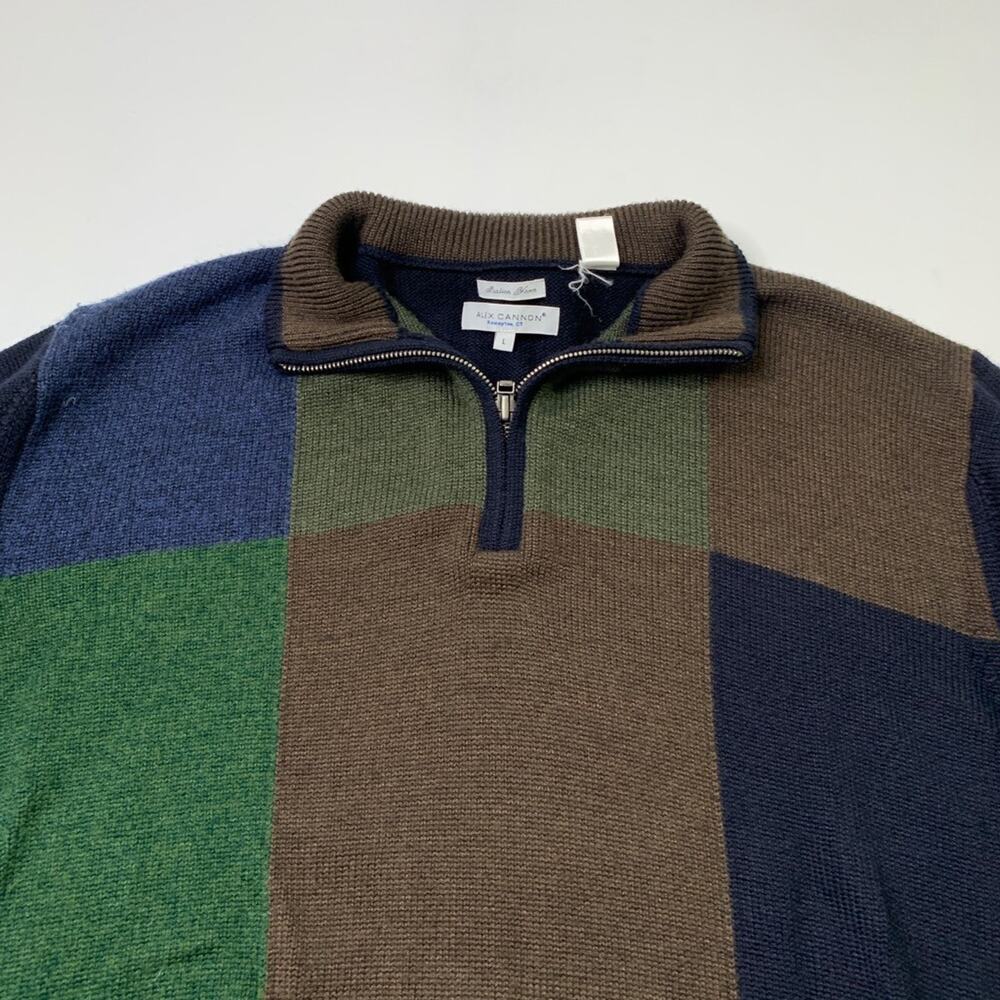 Alex Cannon Sweater Mens L Large Navy Wool Blend Italian Yarn Colorblock 1/4 Zip - Picture 3 of 9